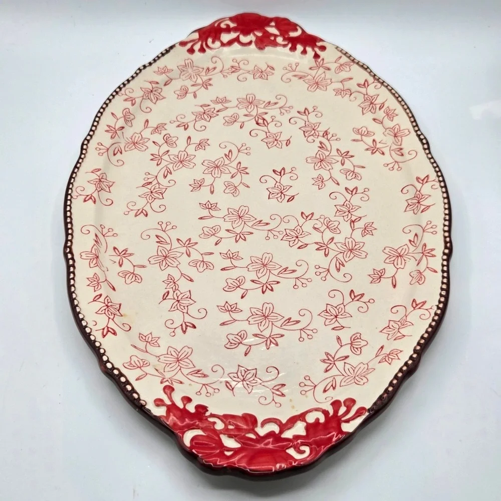 Temp-tations Red‎ Floral Lace Oval Serving Tray/Platter 18